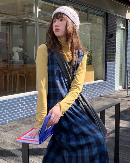 Blue Check V-neck Dress BU0070