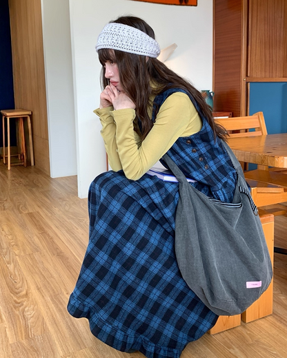 Blue Check V-neck Dress BU0070