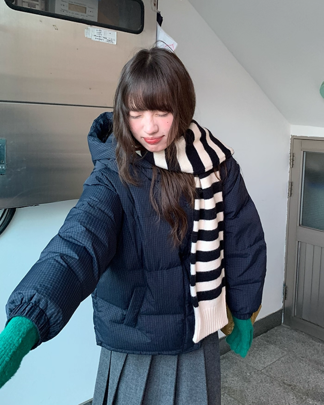 Plaid Pattern Hood Button Down Jacket BU0073