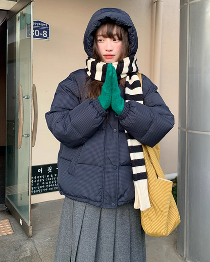 Plaid Pattern Hood Button Down Jacket BU0073