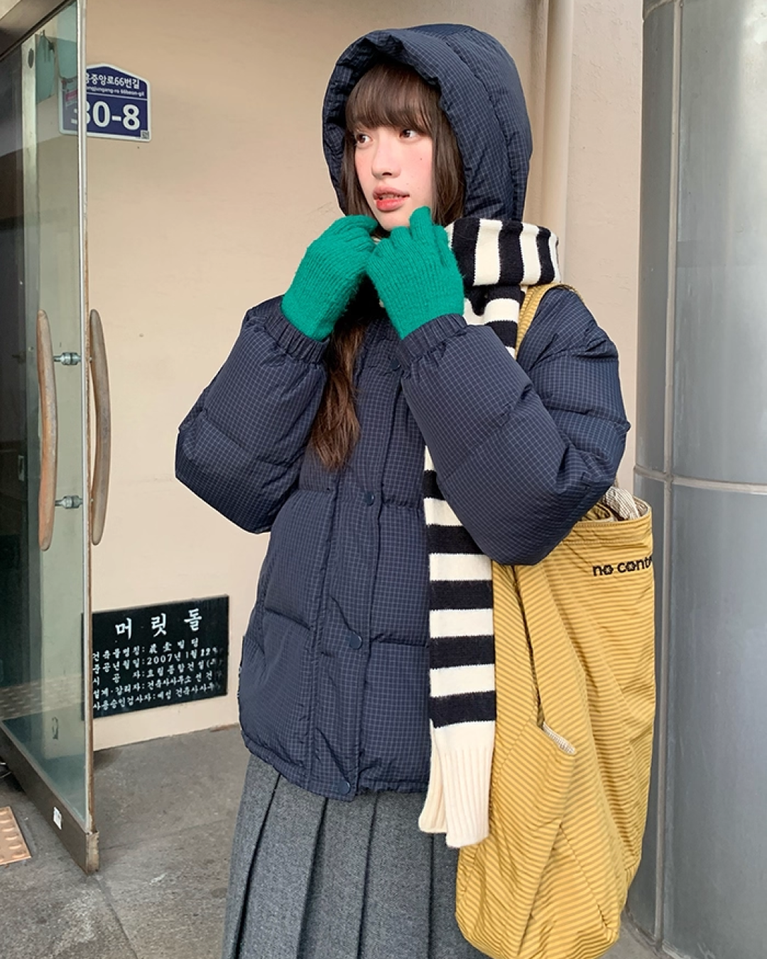 Plaid Pattern Hood Button Down Jacket BU0073