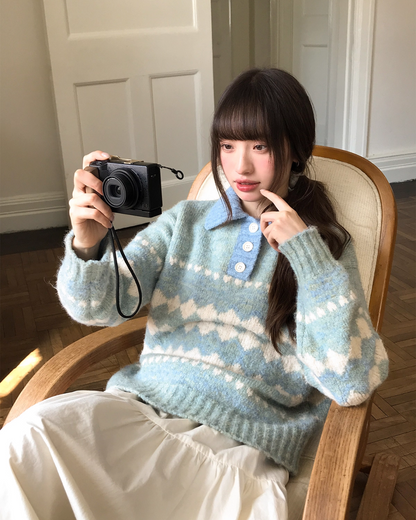 Heart Diamond Pattern Knit Shirt  BU0080