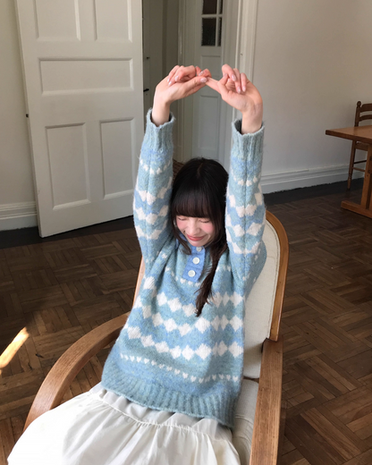 Heart Diamond Pattern Knit Shirt  BU0080