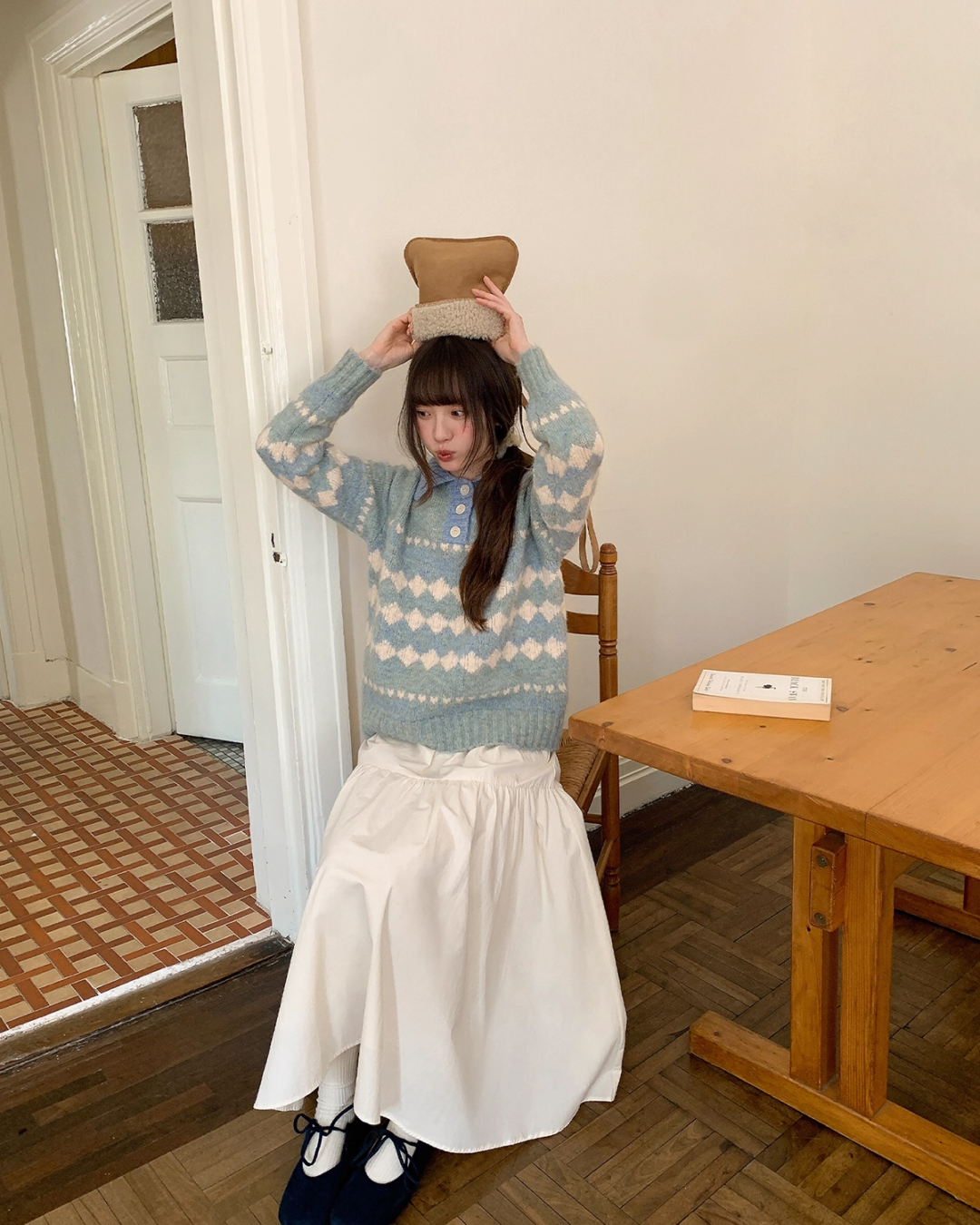 Heart Diamond Pattern Knit Shirt  BU0080