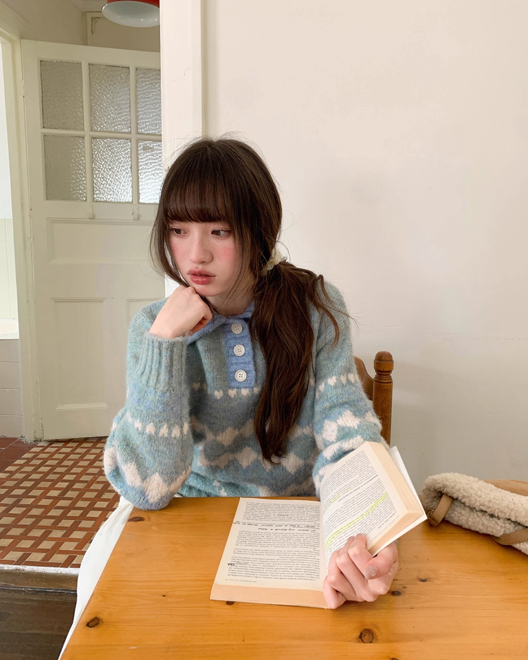 Heart Diamond Pattern Knit Shirt  BU0080