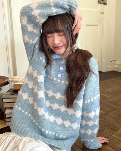 Heart Diamond Pattern Knit Shirt  BU0080