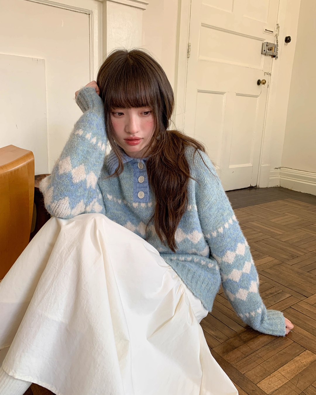 Heart Diamond Pattern Knit Shirt  BU0080