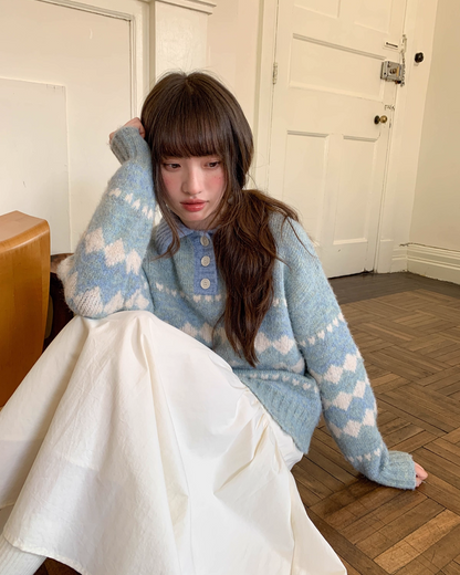 Heart Diamond Pattern Knit Shirt  BU0080