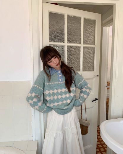 Heart Diamond Pattern Knit Shirt  BU0080