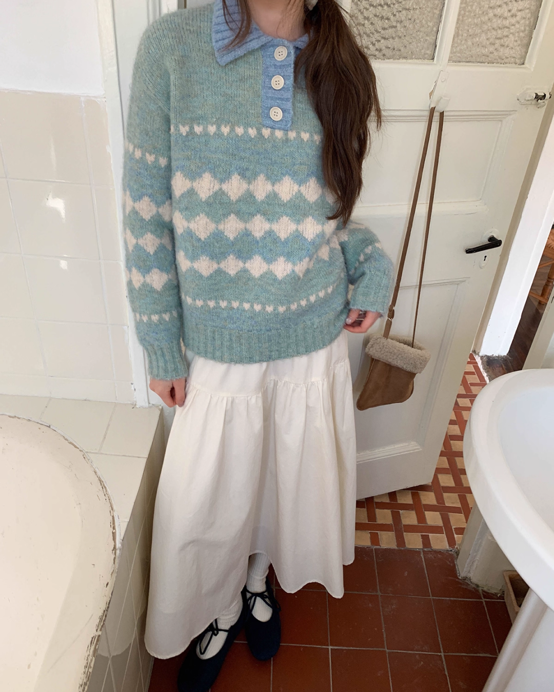 Heart Diamond Pattern Knit Shirt  BU0080