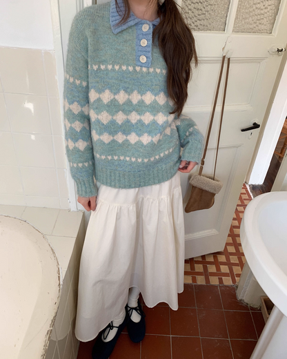 Heart Diamond Pattern Knit Shirt  BU0080