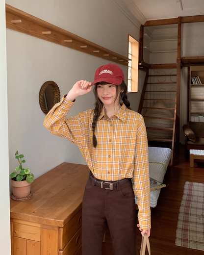 Yellow Check Button Shirt BU0084