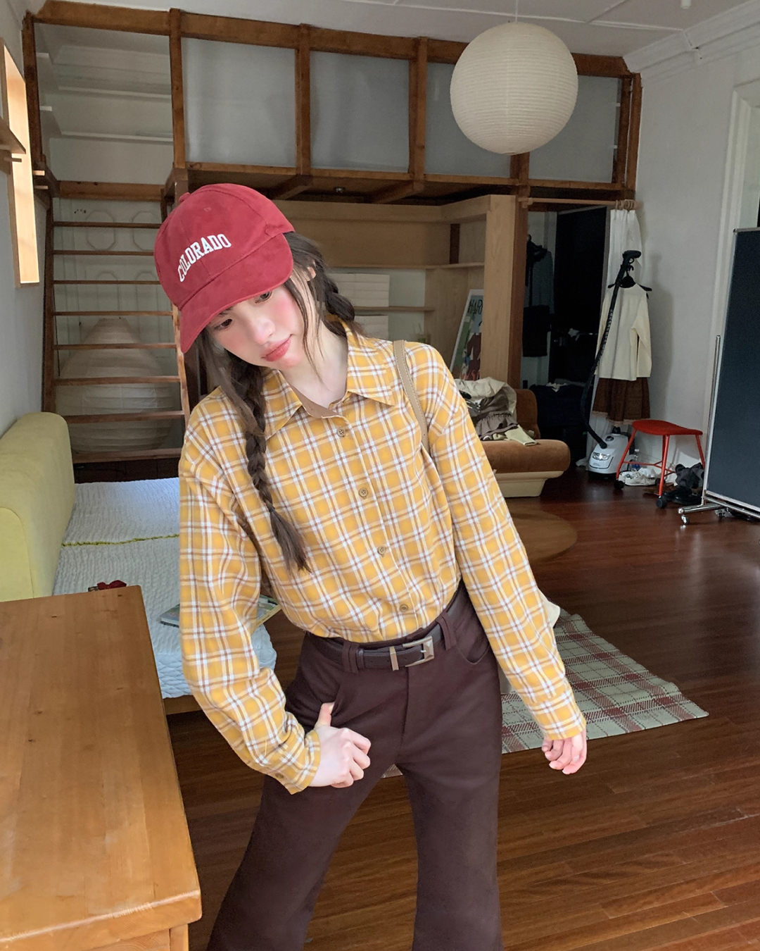 Yellow Check Button Shirt BU0084