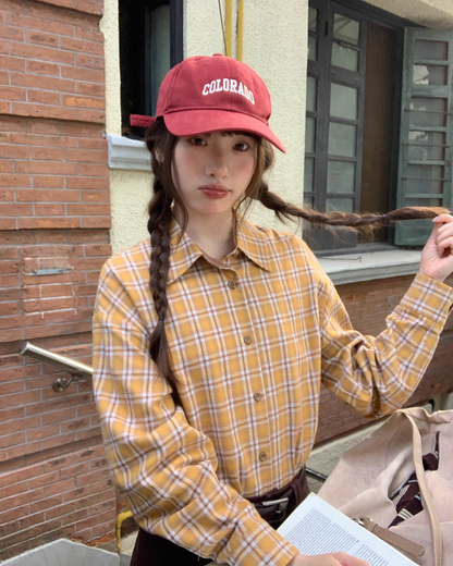 Yellow Check Button Shirt BU0084