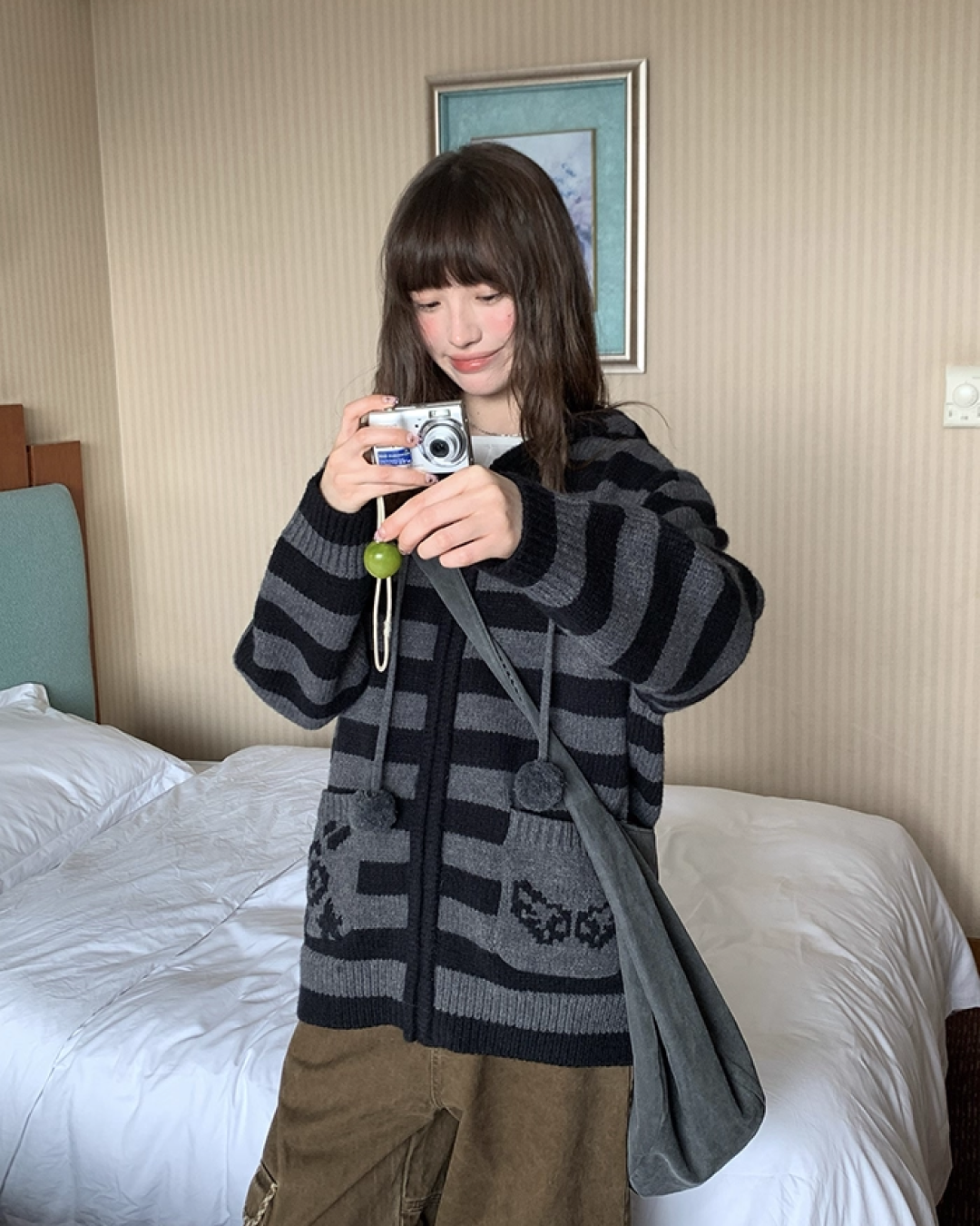 Border Pocket Design Knit Hoodie BU0091