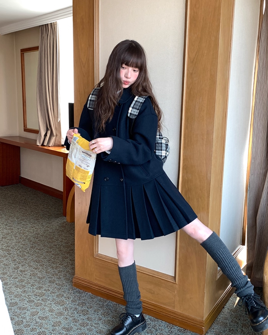 Wool Long Pleats Coat BU0093