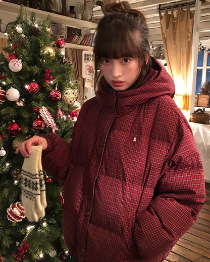 Red Check Pattern Down Jacket BU0099