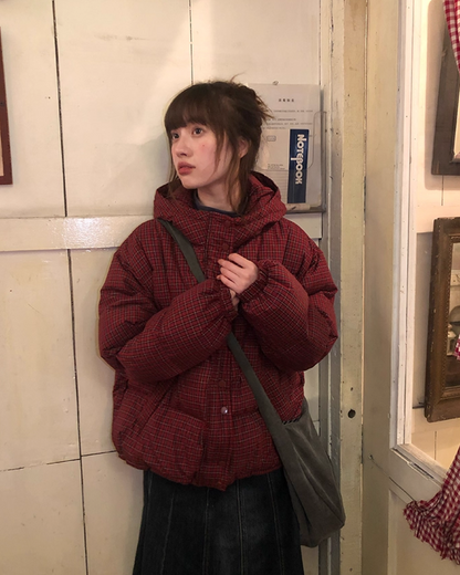 Red Check Pattern Down Jacket BU0099