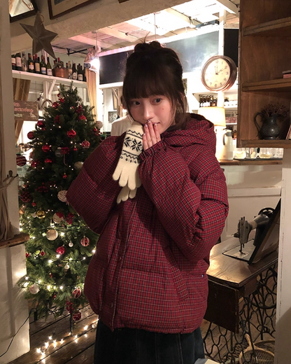 Red Check Pattern Down Jacket BU0099
