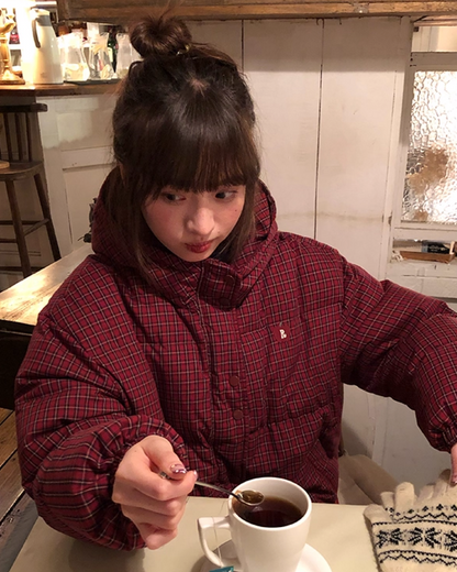 Red Check Pattern Down Jacket BU0099