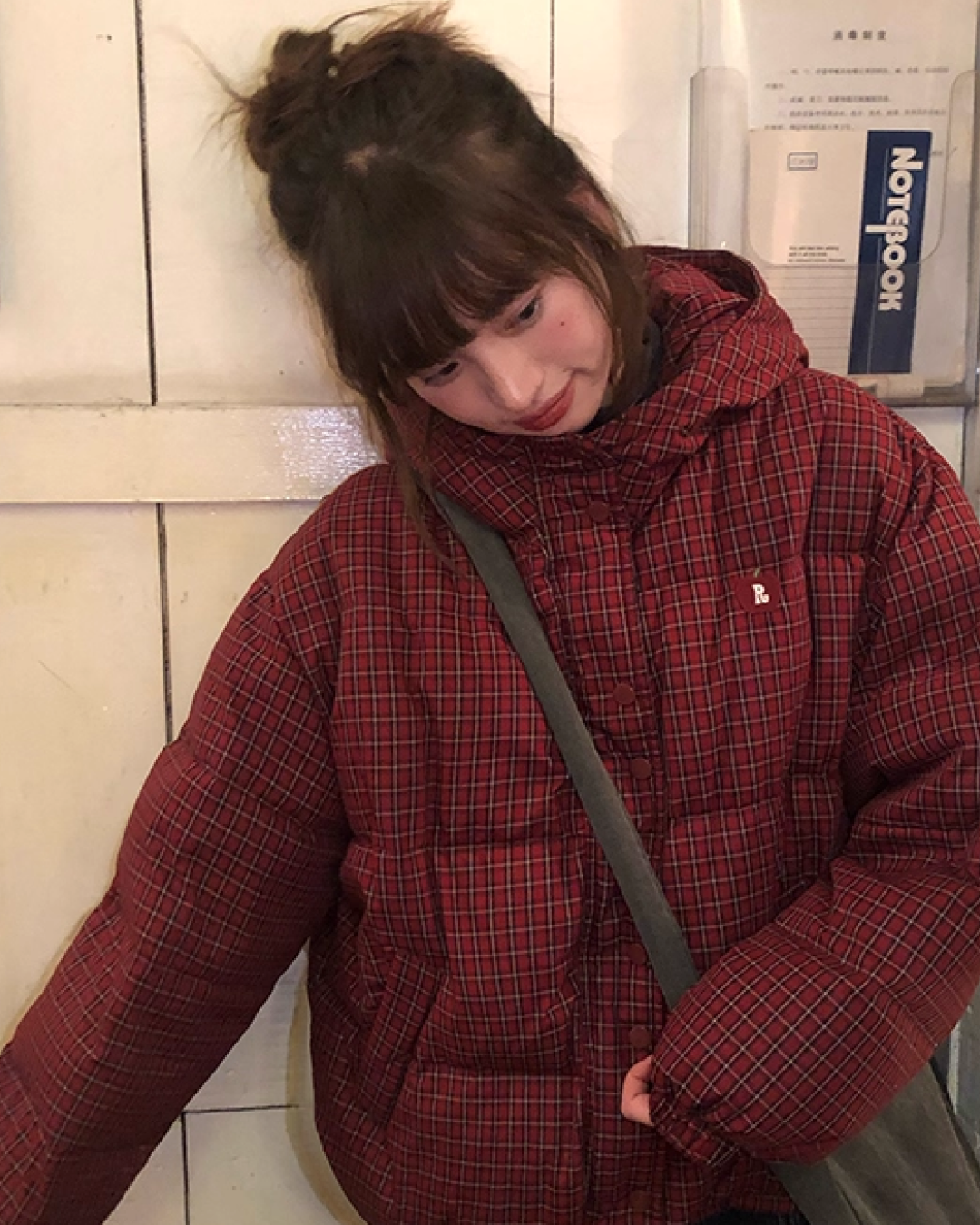 Red Check Pattern Down Jacket BU0099