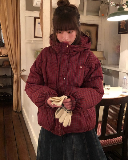 Red Check Pattern Down Jacket BU0099