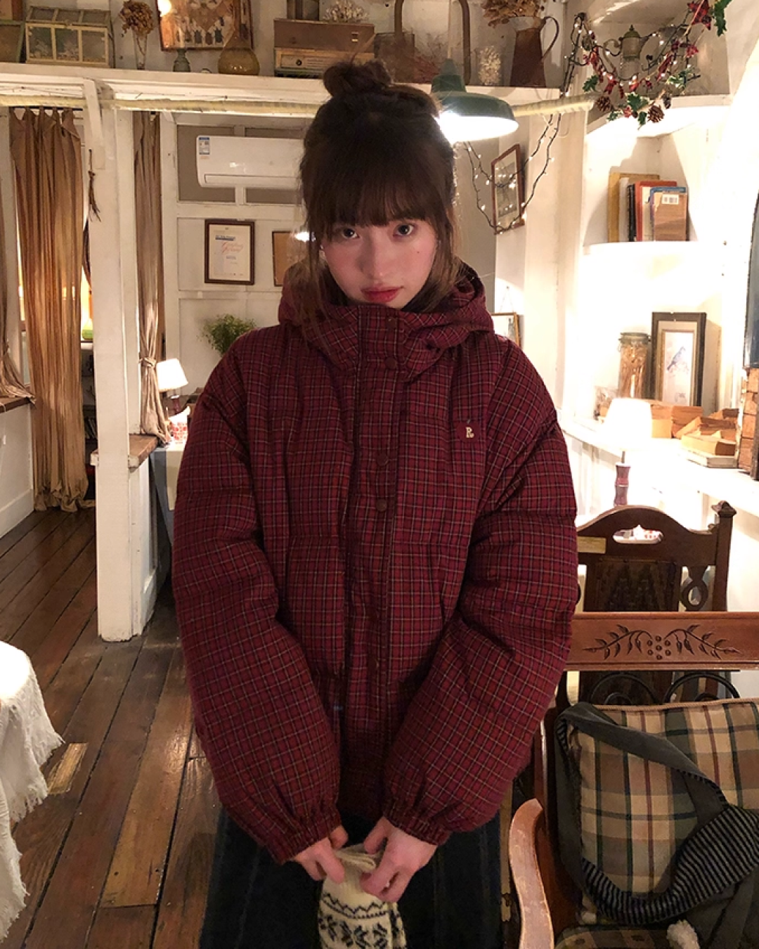 Red Check Pattern Down Jacket BU0099