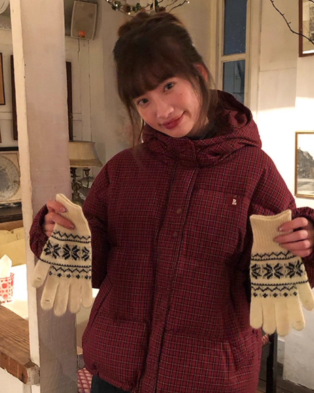 Red Check Pattern Down Jacket BU0099