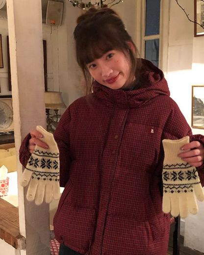 Red Check Pattern Down Jacket BU0099