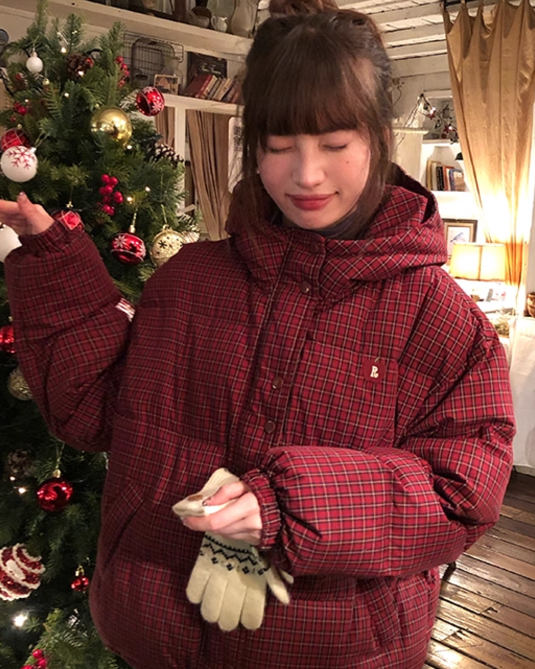 Red Check Pattern Down Jacket BU0099