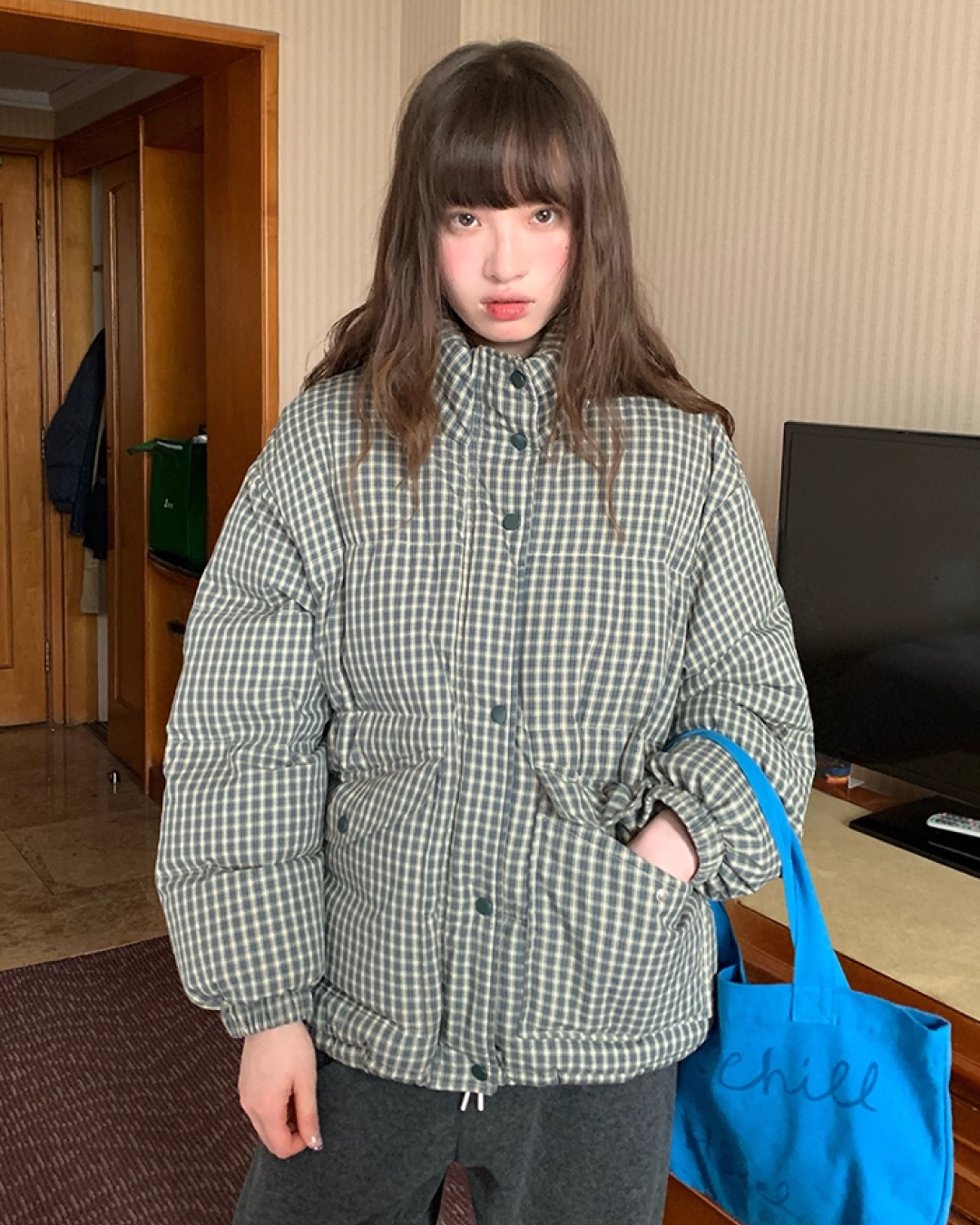 Button Check Padded Jacket BU0100