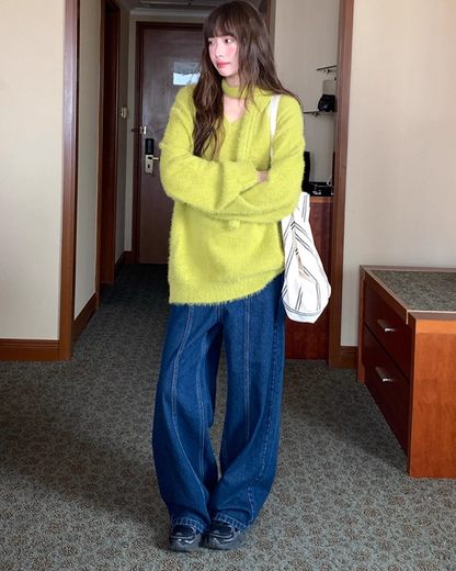 Back Pocket Star Design Wide Denim Pants BU0102