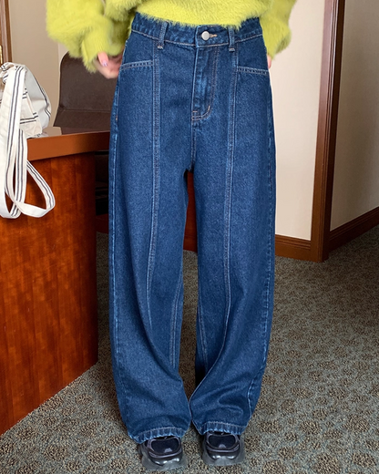 Back Pocket Star Design Wide Denim Pants BU0102