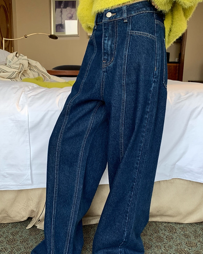 Back Pocket Star Design Wide Denim Pants BU0102