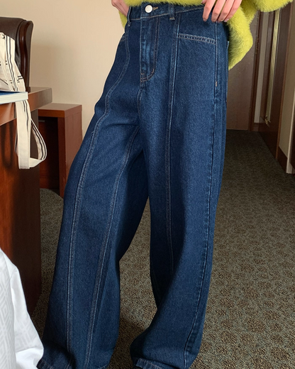 Back Pocket Star Design Wide Denim Pants BU0102