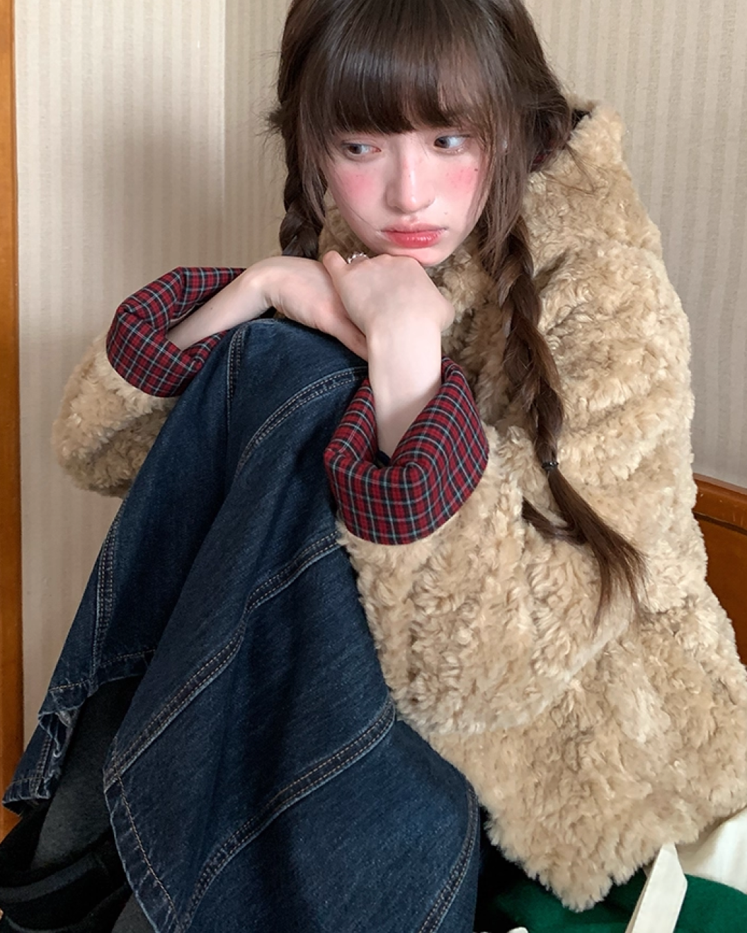 Long Pleats Denim Skirt BU0106