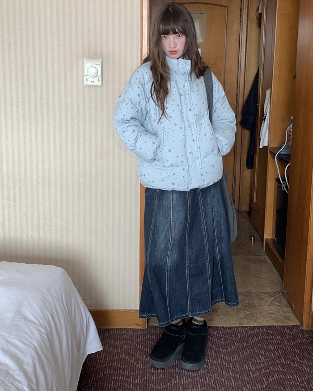 Long Pleats Denim Skirt BU0106