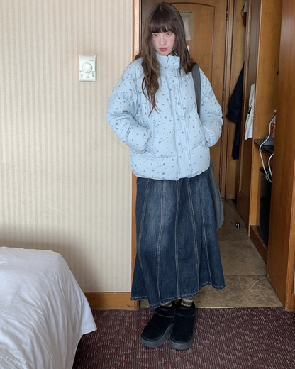 Long Pleats Denim Skirt BU0106