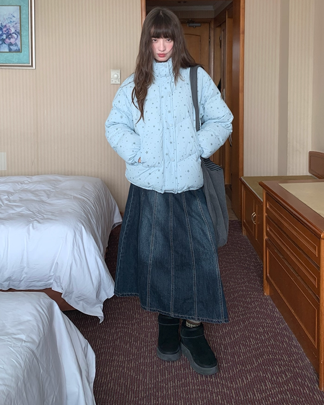 Long Pleats Denim Skirt BU0106