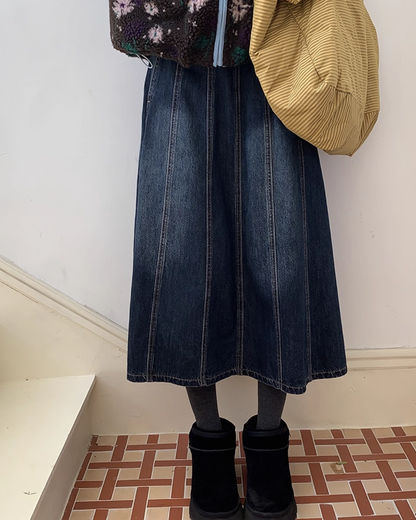 Long Pleats Denim Skirt BU0106