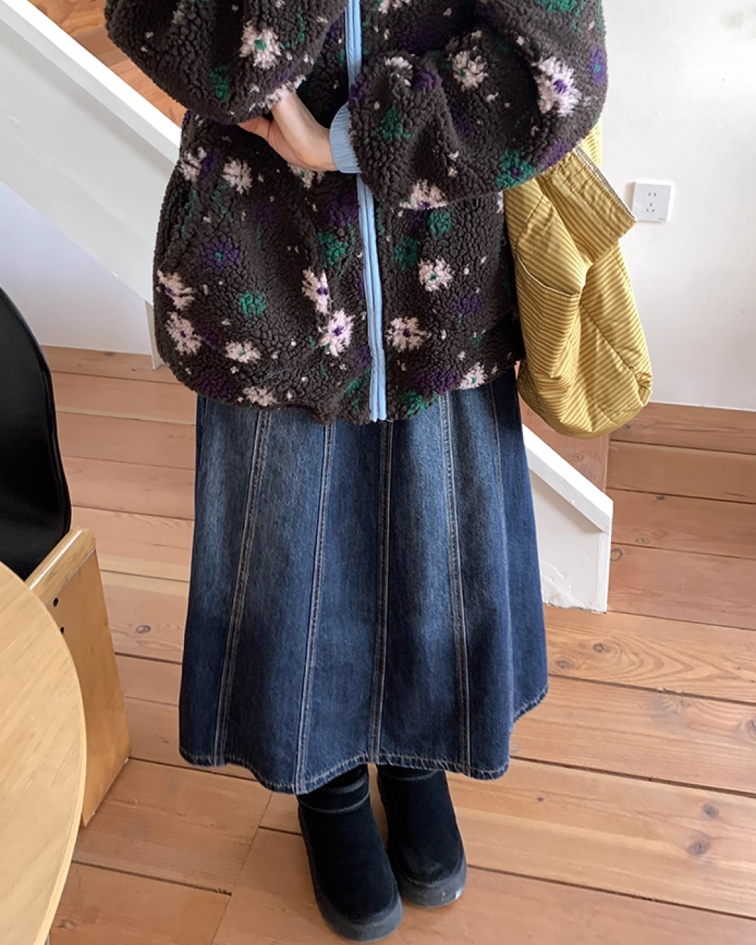 Long Pleats Denim Skirt BU0106