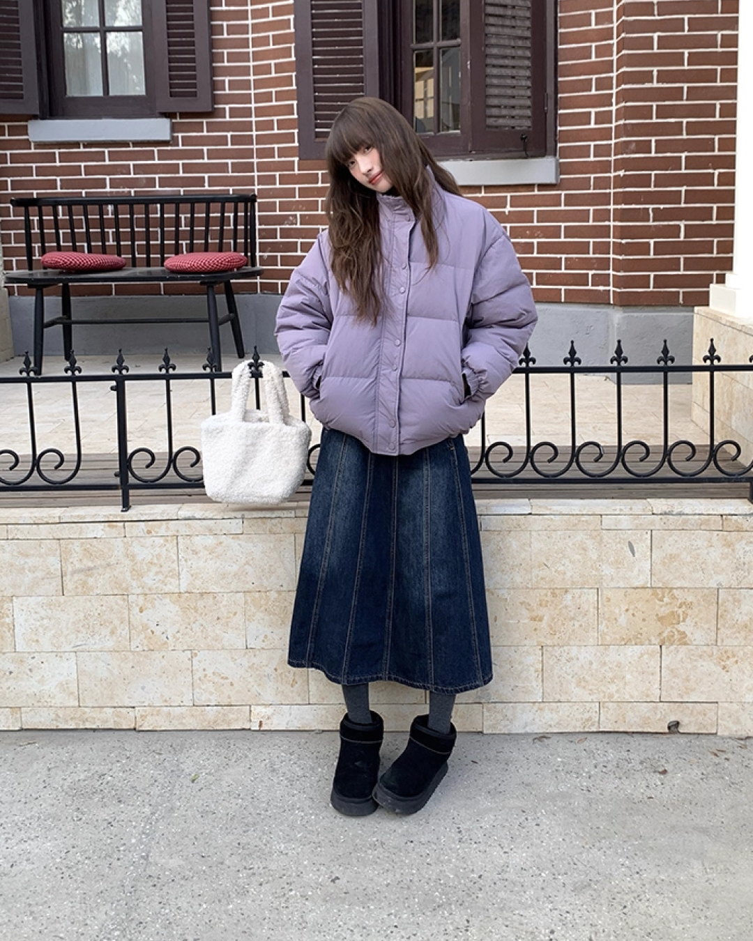 Long Pleats Denim Skirt BU0106