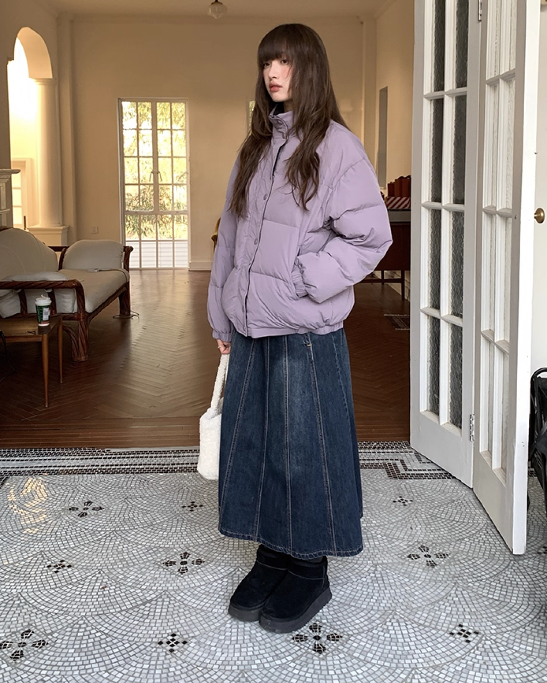 Long Pleats Denim Skirt BU0106