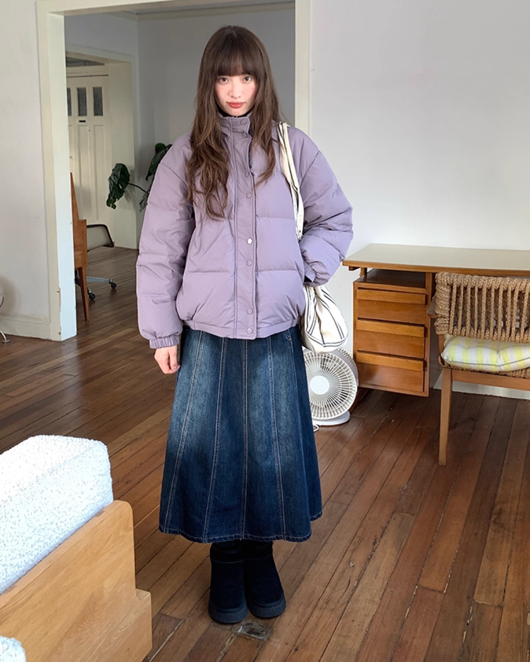 Long Pleats Denim Skirt BU0106