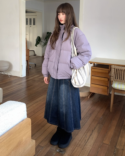 Long Pleats Denim Skirt BU0106