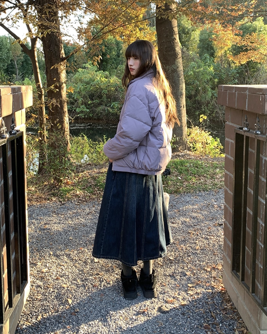 Long Pleats Denim Skirt BU0106