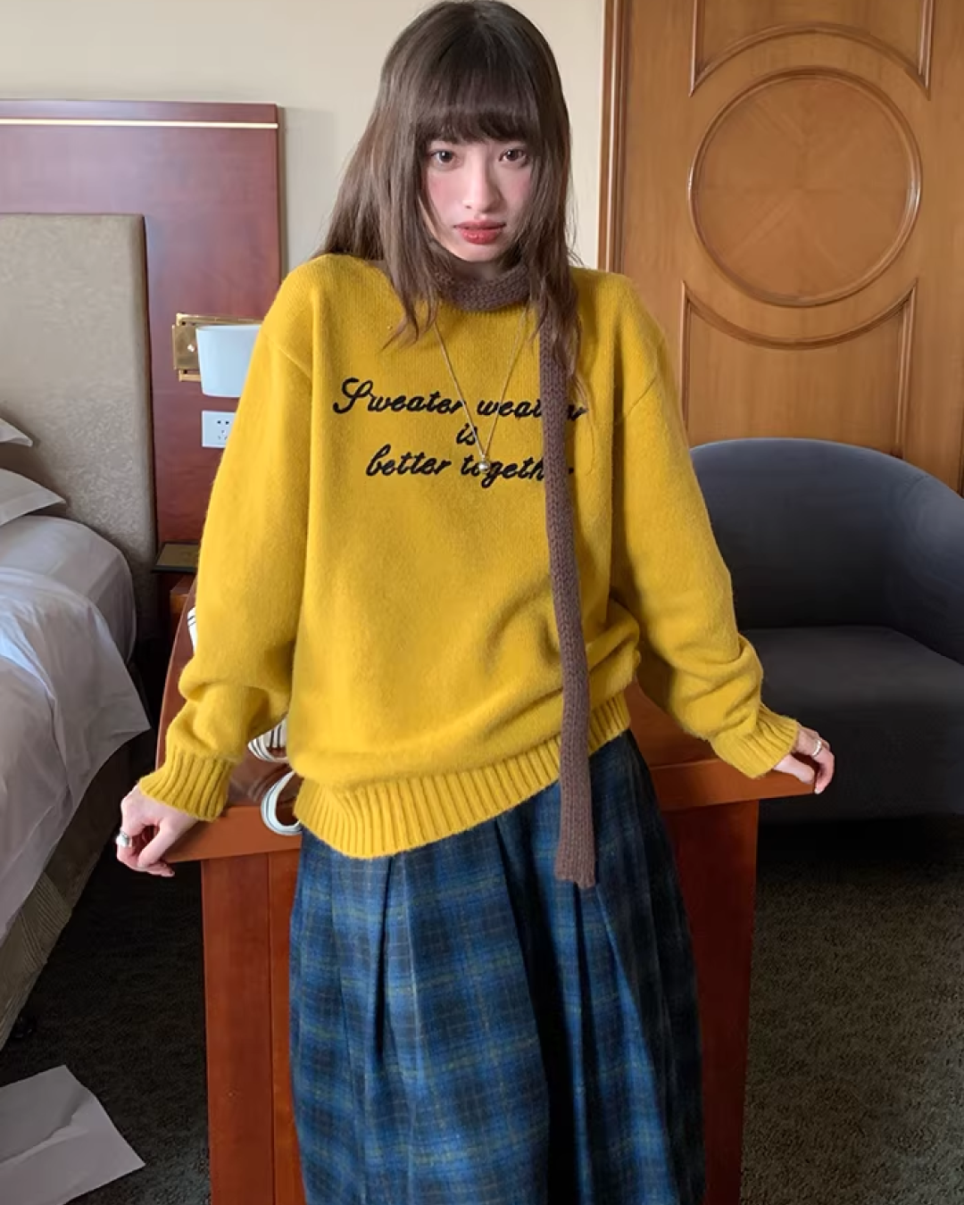 Plaid Pattern Long Skirt BU0111