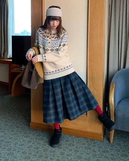 Plaid Pattern Long Skirt BU0111