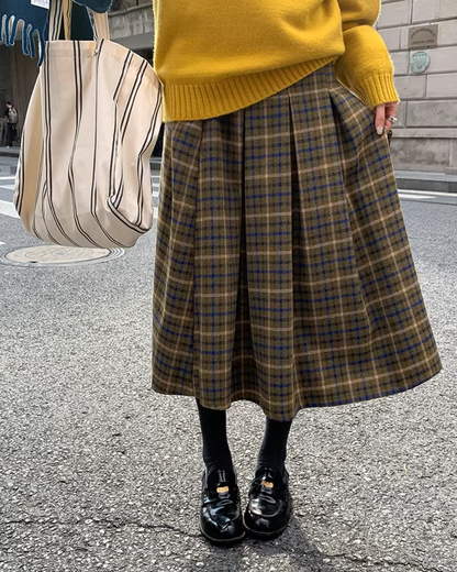 Plaid Pattern Long Skirt BU0111
