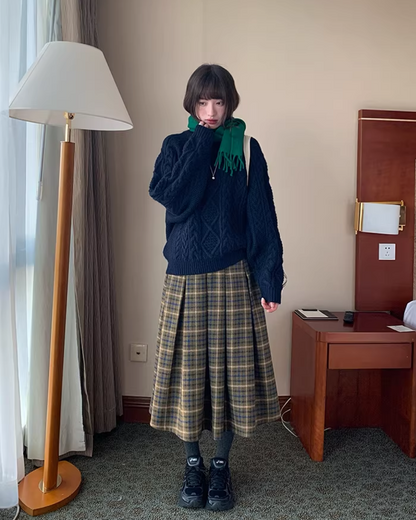 Plaid Pattern Long Skirt BU0111